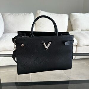 Louis Vuitton Black Structured Shoulder Bag with Silver V Emblem